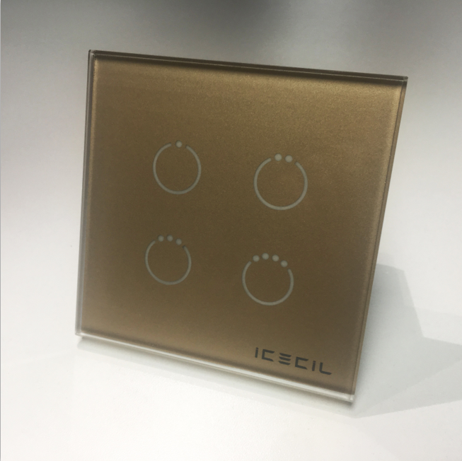  hICECIL 全新z-wave金色四键开关面板 兼容Fibaro 过流保护